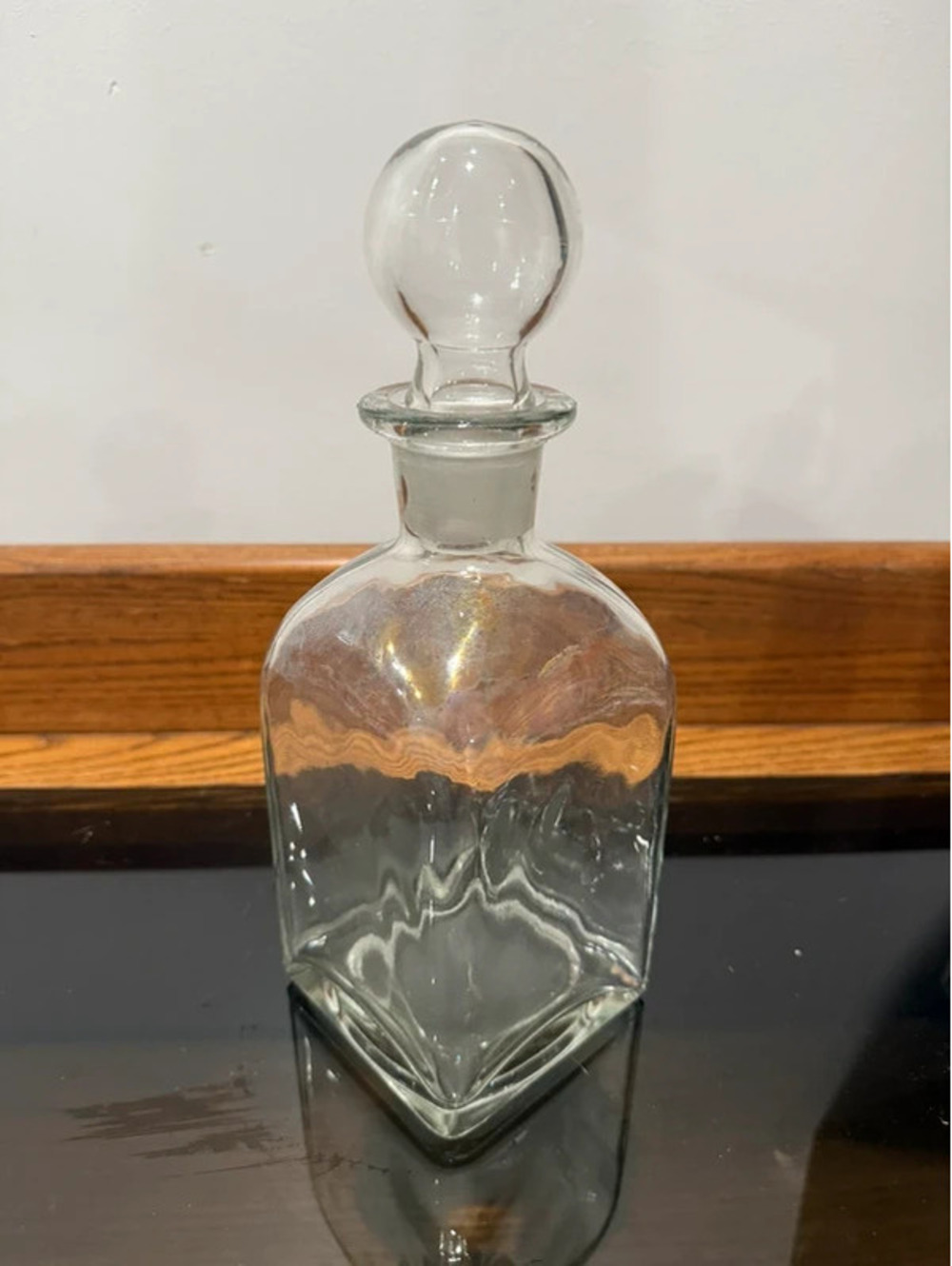 Vintage Clear Glass Square Liquor Decanter with Hollow Ball Stopper